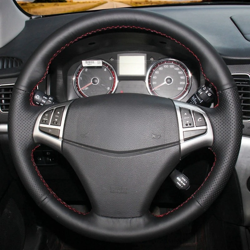 DIY Black Artificial Leather Hand-stitched Car Steering Wheel Cover for Ssangyong Korando 2011 2012 2013 2014