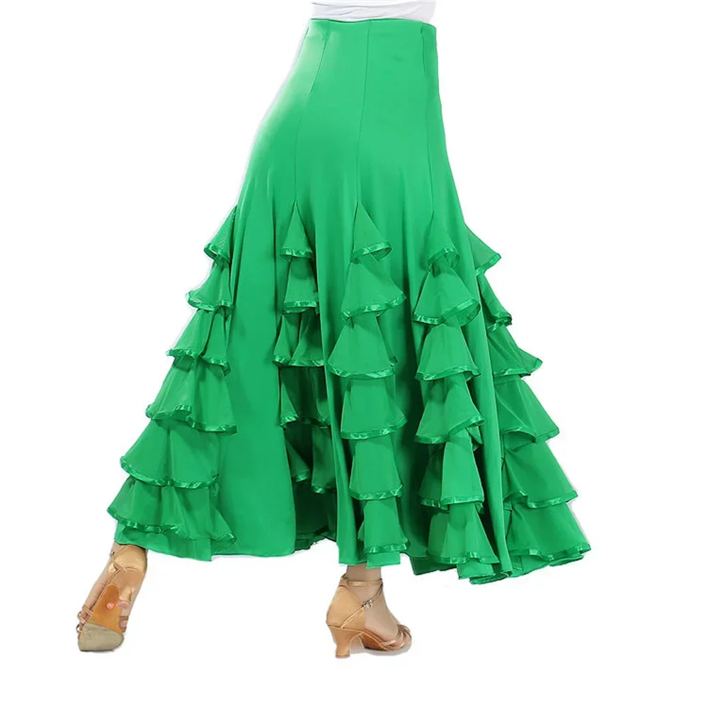 Falda gitana para mujer, vestido de Flamenco, baile español, Vals, salón de baile, competición clásica, práctica, escenario en capas