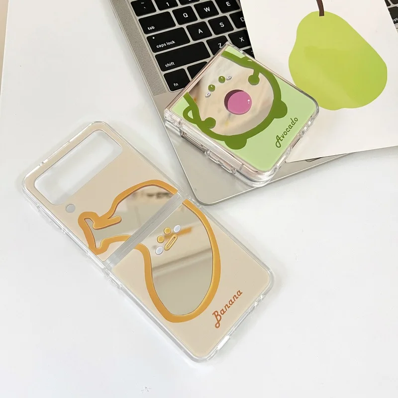 Mirror Cute Cartoon Fruit Case for Samsung Galaxy Z Flip 3 Z Flip 4 Z Flip 5 Hard PC Back Cover for ZFlip5 Case Shell