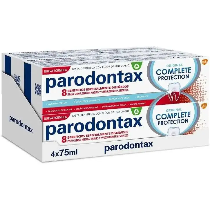 Parodontax Complete Protection Original, Pasta de Dientes con Flúor de Uso Diario, Ayuda a Detener y Prevenir el Sangrado de Encías, Pack 4 Uds x75 ml【ROUA】