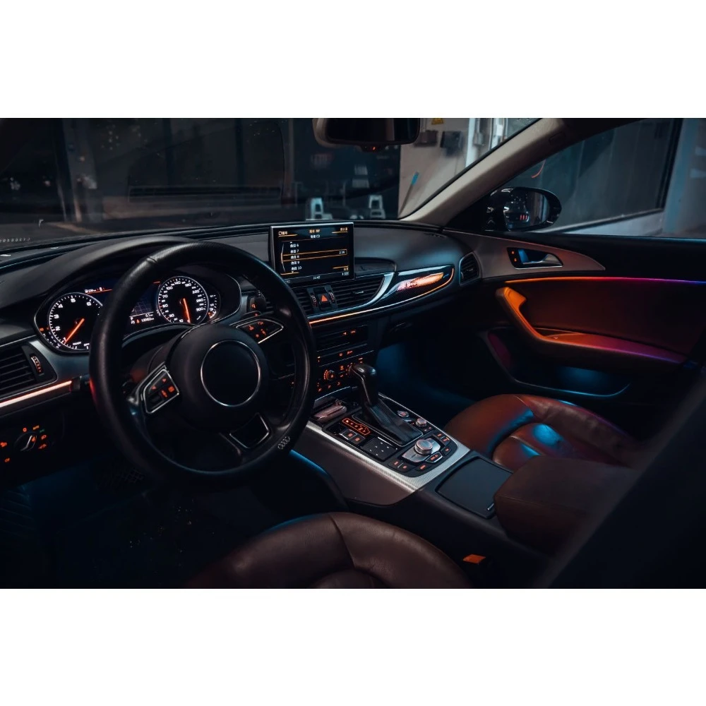 64 Colors Dynamic Wood Dashboard Trim Ambient Lighting for Audi A6 C7 A7 2012 - 2018 Interior Atmosphere LED Light Accessories