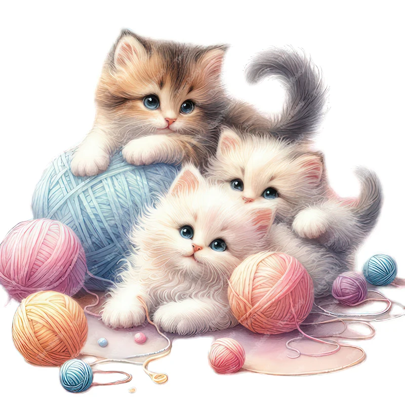 3 개의 라텔 귀여운 고양이 실 공 놀이용 만화 동물 스티커, 홈 데코, 자동차 데칼