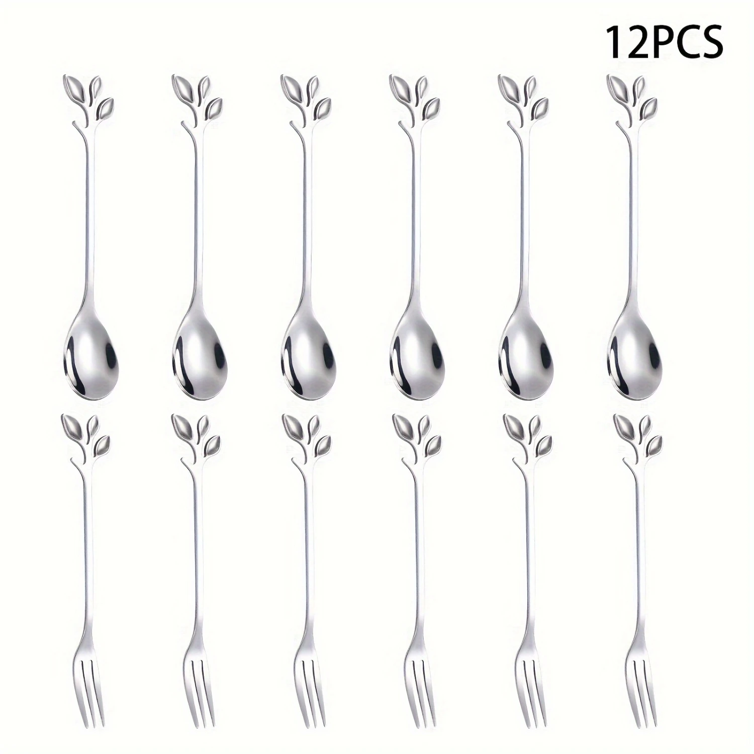 Stainless Steel Leaf Coffee Fork and Spoon Set for Restaurant Dining Spoon Mini spoon Cat spoon Long spoon Tiny spoon Coke spoon