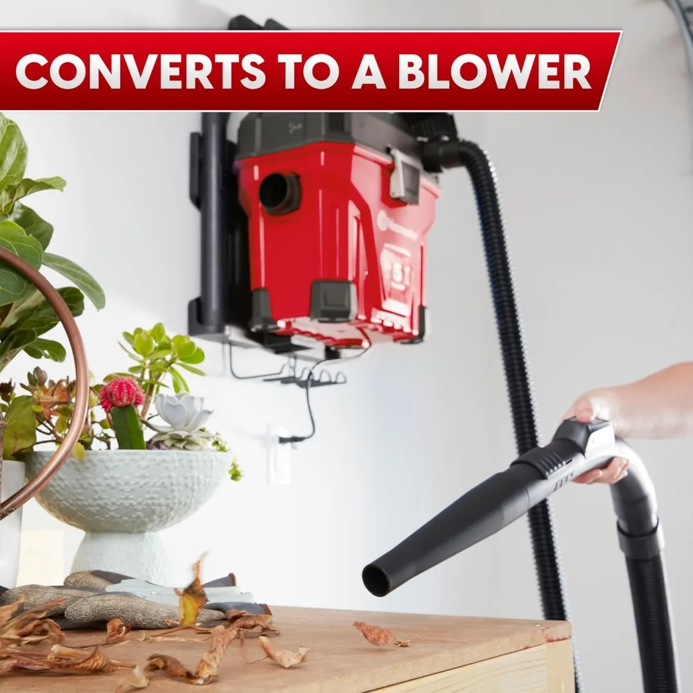 Aspirapolvere umido/secco da parete da 5 galloni e 5 cavalli con telecomando