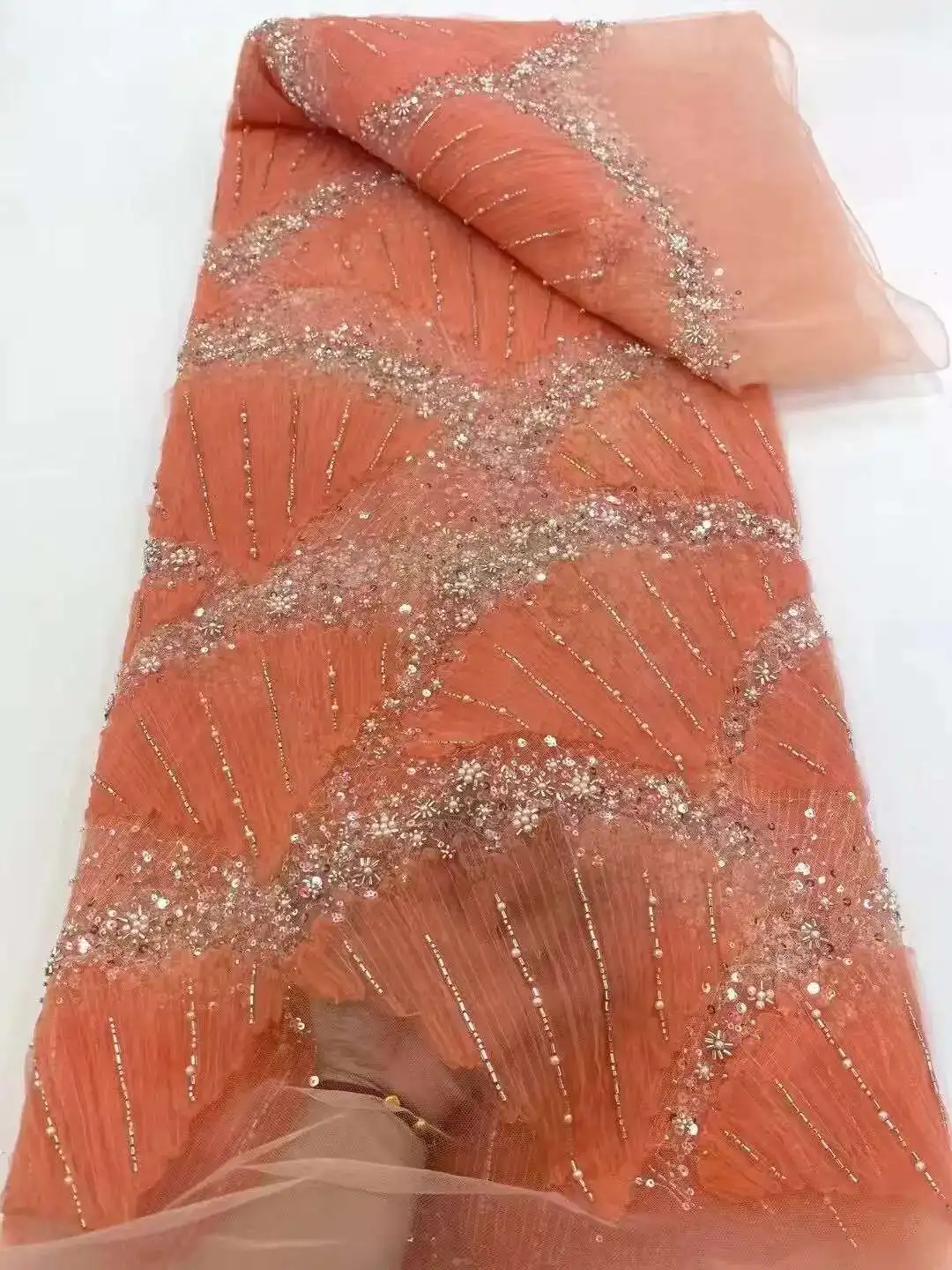 

African Beads Nigerian Lace Fabric Embroidery 2025 Sequins Lace Fabrics For Diy Party Wedding Dress Sewing Women