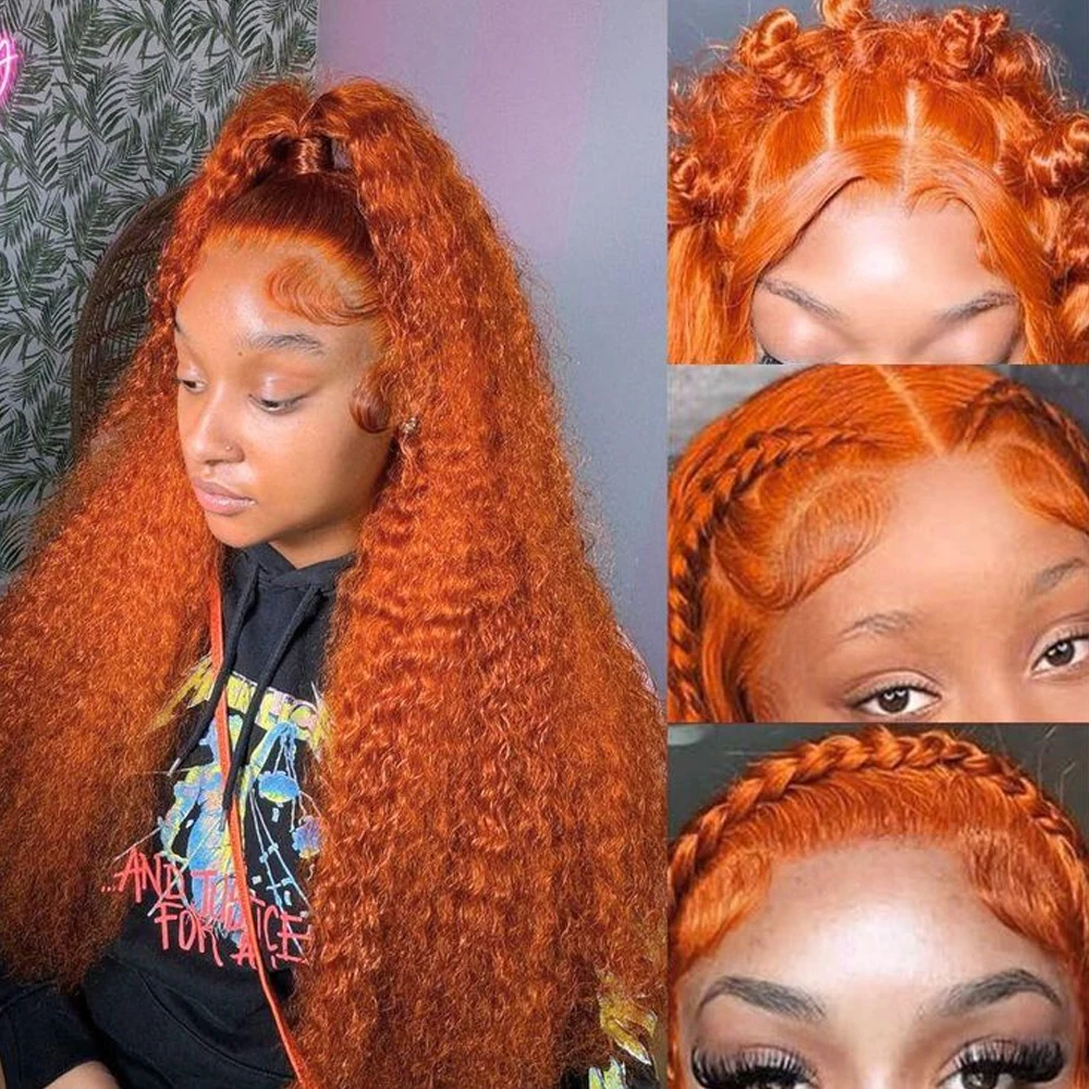 42 Inch Ginger Deep Wave Lace Front Wigs Human Hair 13×6 Orange Color Wigs HD Transparent Lace Frontal Wig For Women 210%Density