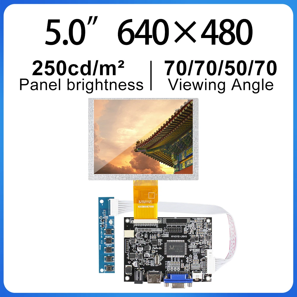 

5 Inch LCD Screen ZJ050NA-08C 640x480 Display Panel + VGA AV HDMI-Compatible Controller Driver Board Replace AT050TN22 DVD Video