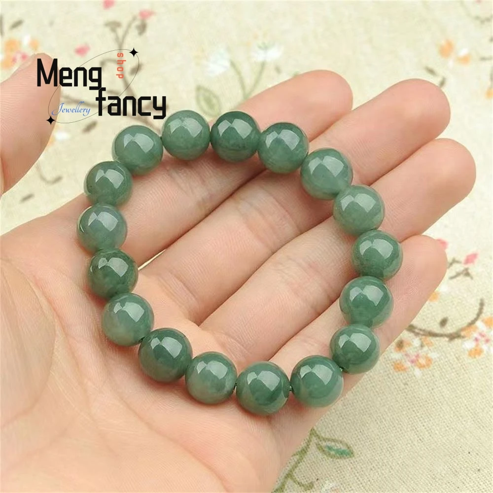 Natural Myanmar Jadeite Oil Green Bead Bracelet Exquisite Elegant Simple High-grade Luxury Quality Jade Jewellery Holiday Gifts