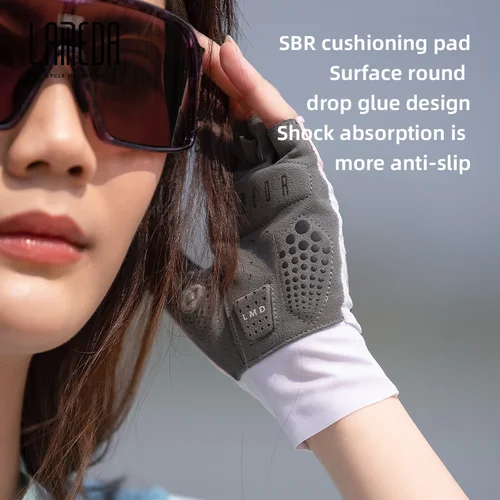 Imagen 2 del producto LAMEDA Guantes de ciclismo de medio dedo para mujer con acolchado SBR Guantes de bicicleta que absorben los golpes para montar en verano Tela transpirable