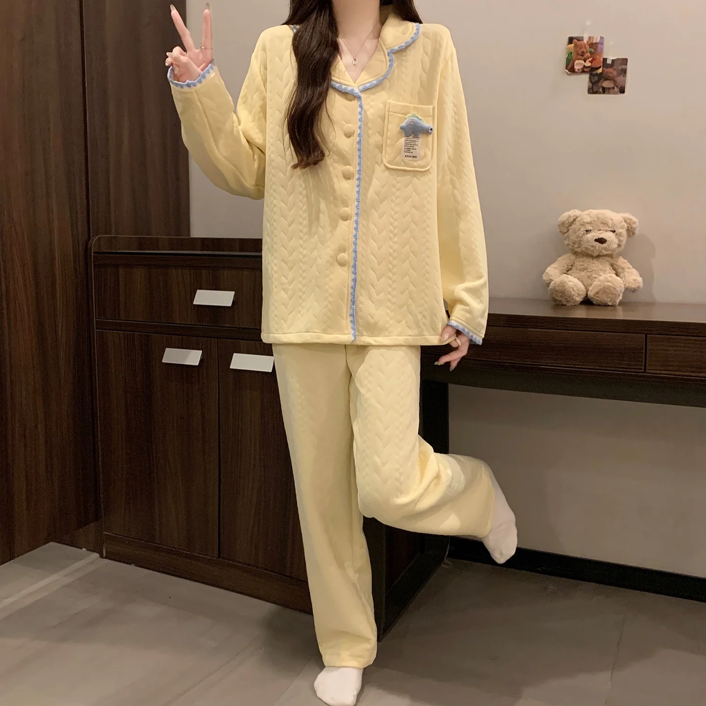 

Pajama Sets Goth Women Terry Flower Loosen Seasonal Fancy Bridesmaid Spring Night Set Washable Breathable Off Shoulder Tie Long