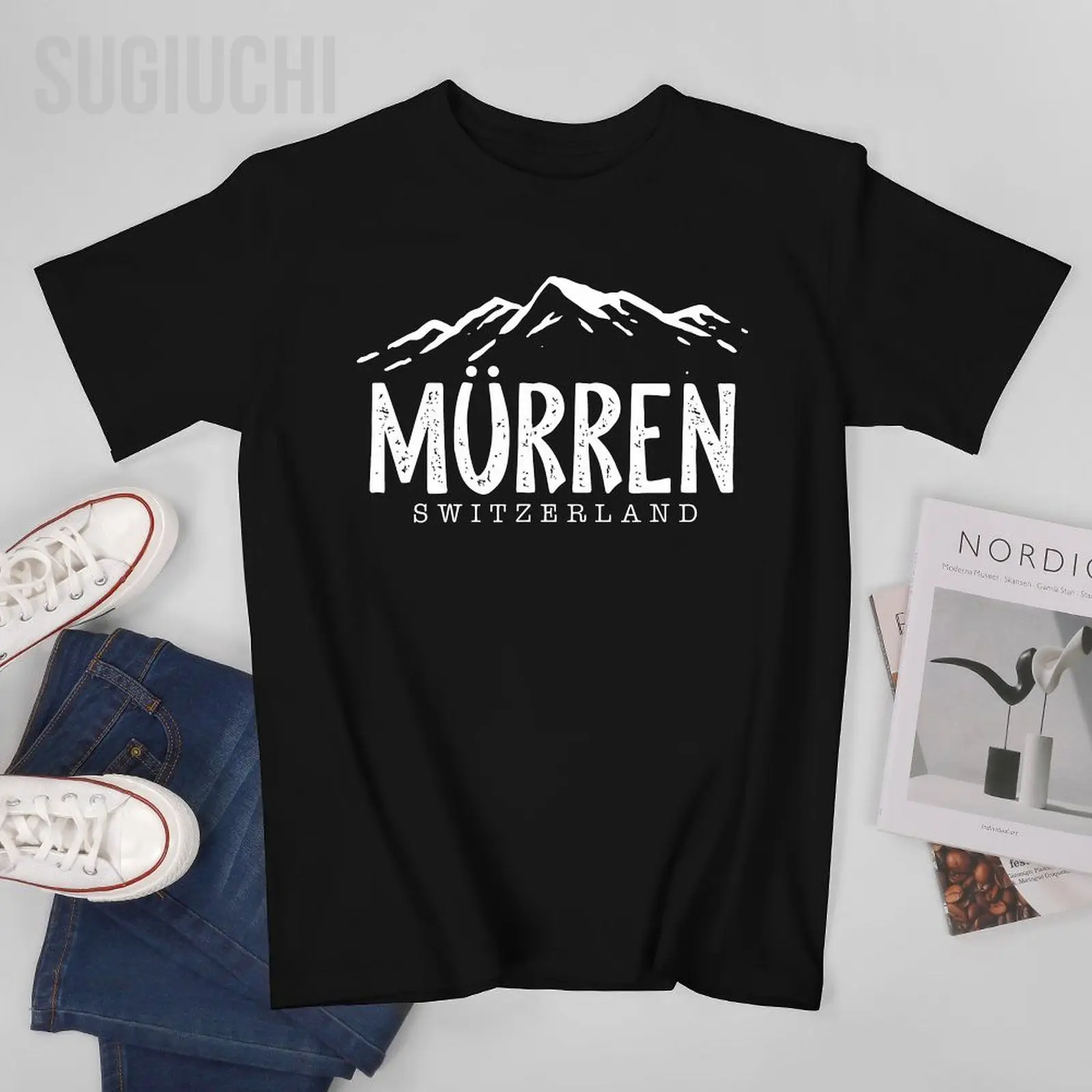 Unisex Men Murren Switzerland Mountains Swiss Skier Skiing Tshirt Tees O-neck T Shirts Women Boys 100% Cotton T-Shirt