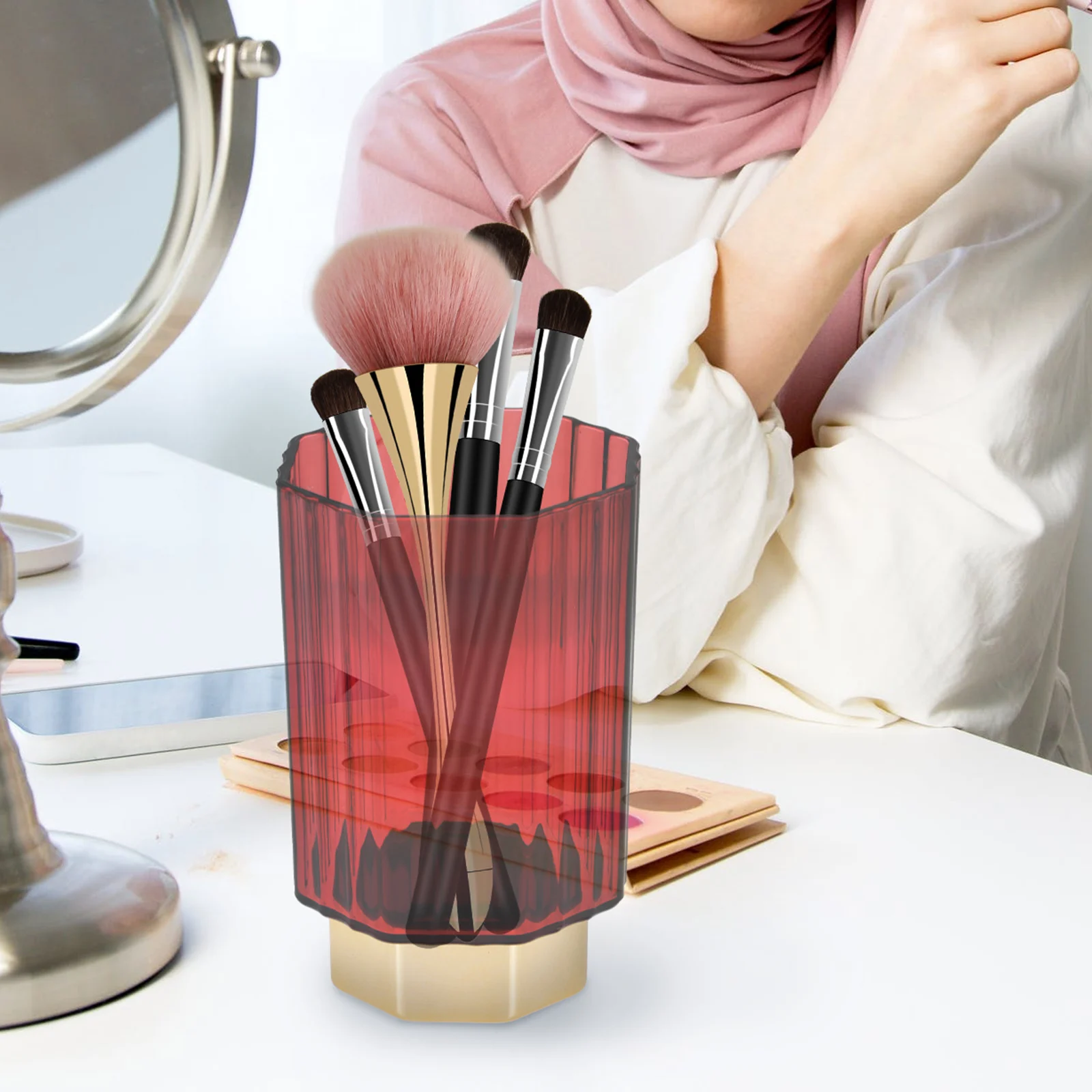 

Makeup Brush Storage Container Transparent Decorative Pen Holder Pencil Organizer Desk Accessories PP Material Sturdy