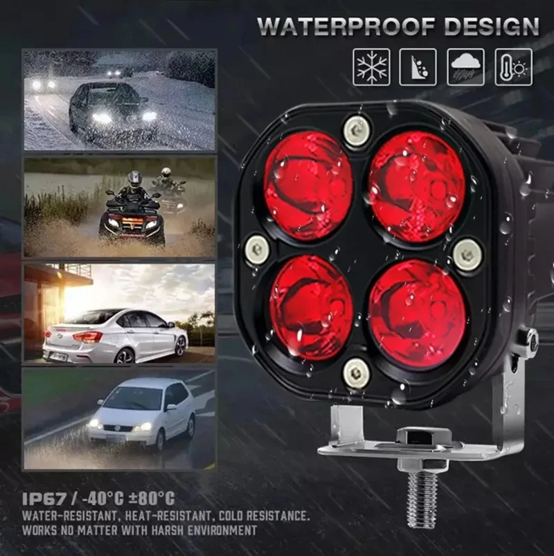 3 Inch Red Green LED Work Light Bar 12V 24V 40W Square Spotlights Driving Fog Lights Auto Headlights For 4x4 Offroad Car Truck