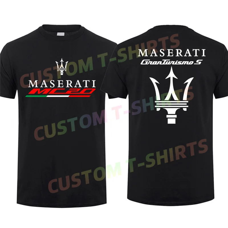 Camiseta masculina casual com logótipo Maserati, mangas curtas, gráfico 100% algodão, desporto de corrida, entusiasta de supercarros, S-3XL, verão,