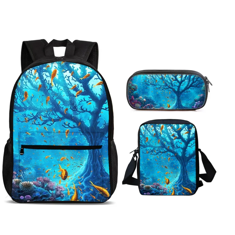 

Underwater World Backpack Pen Bag Shoulder Bag 3pcs Set Versatile Cartoon Large Capacity Boy and Girl School Birthday Best Gift
