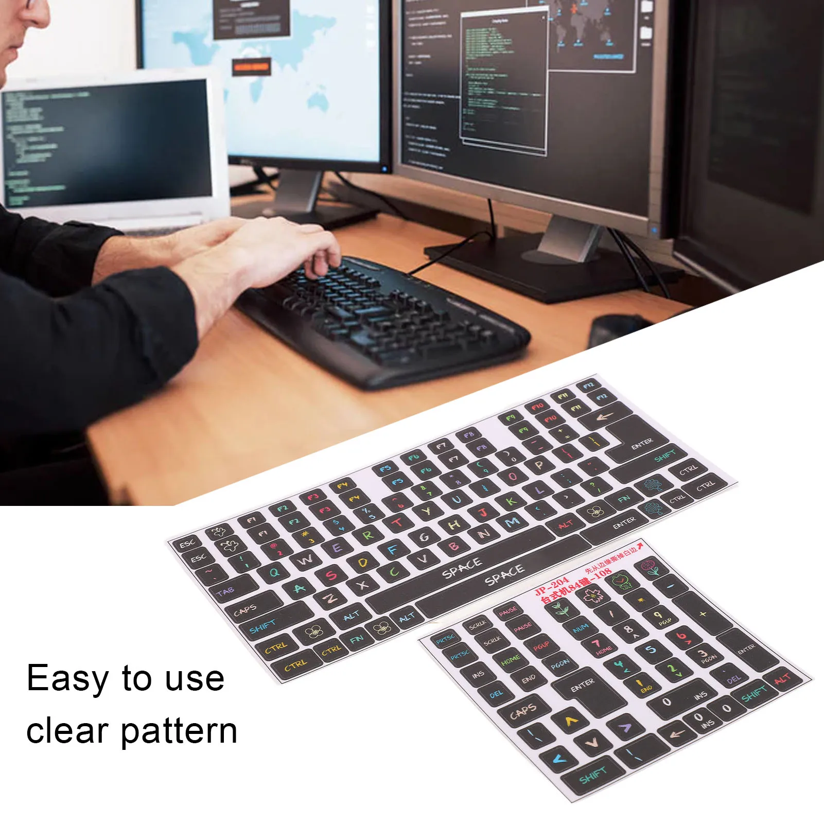 Keyboard Stickers Strong Compatibility Gaming Keyboard Sticker Clear Pattern Frosted Surfaces for 84 To 108 Keys