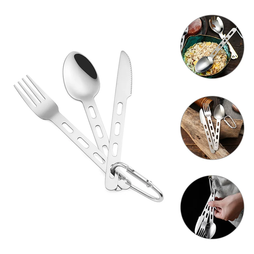 

3 Sets Hollow Out Portable Cutlery Travel 430 Stainless Steel Camping Kit Utensils