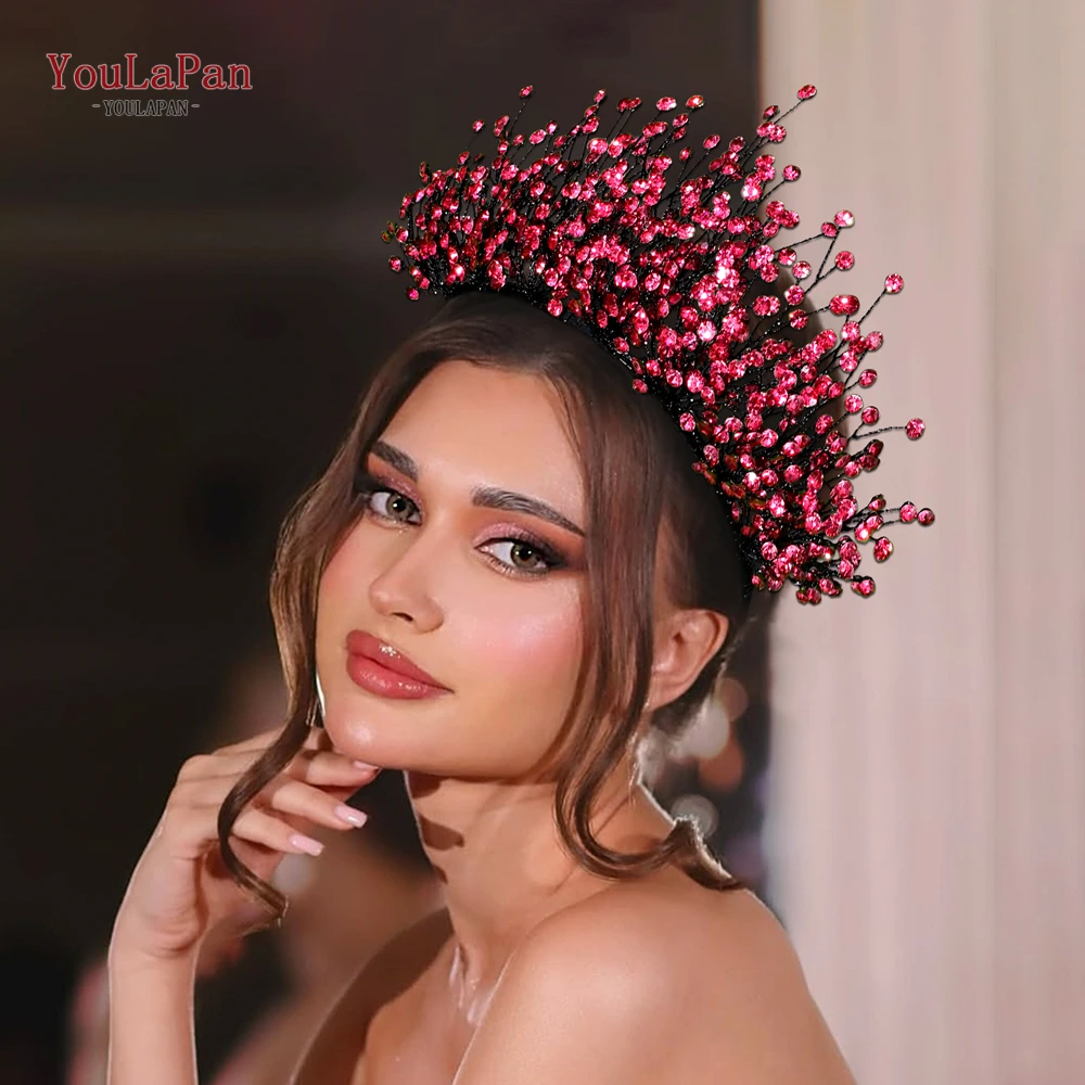 

YouLaPan Handmade Shiny Rhinestone Tiara Earrings Set Bridal Bridesmaid Headband Holiday Gifts Ladies Fashionable Headwear HP846