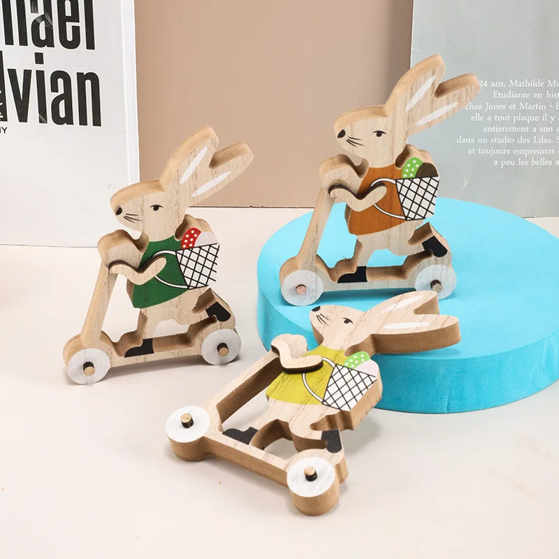 2026 New Easter Decoration Wooden Rabbit Crafts DIY Desk Decor Happy Easter Festival Party Gift Ornaments Supplies