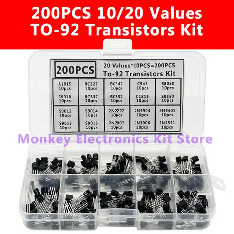 200PCS/1 Set To-92 Transistors Kit Bipolar Power Transistors A1015 BC327 BC337 C1815 S8050 S8850 2N2222 2N2907 2N3904 2N3906