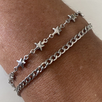 Men's Fashion Stainless Steel Double Chain Star Bracelets Minimalist Silver Color Hip Hop Bracelet Punk Jewelry Gifts 2024 New