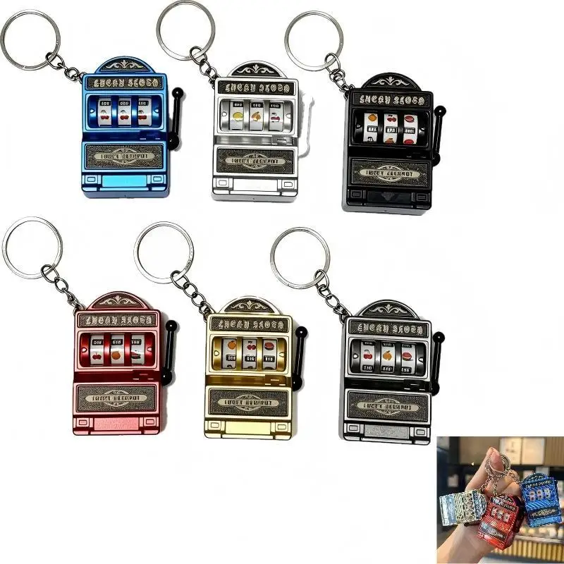 Mini Gambling Slot Machine Key Chains Creative Arcade Pocket Fruit Lucky Jackpot Gadget Antistress Toy Funny Games Keychain Ring