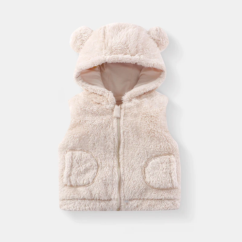 Autumn Winter Baby Boys Girls Solid Vest Thick Keep Warm Bear Hooded Waistcoat Jackets For Kids Clothes Child Outwear  Yk129