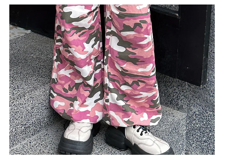 Koreanische Kinder-Cargo-Hose in Rosa Camouflage für Frühling und Herbst, lässige Hose mit elastischem Bund und Taschen für Teenager-Mädchen, Streetwear-Hose für Teenager. – Detail 8