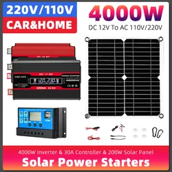 Soalr Kit Power Generation Combo 4000w Inverter 200w solar panel 220v full set for house 30a Controller 12v-220v110v Camping