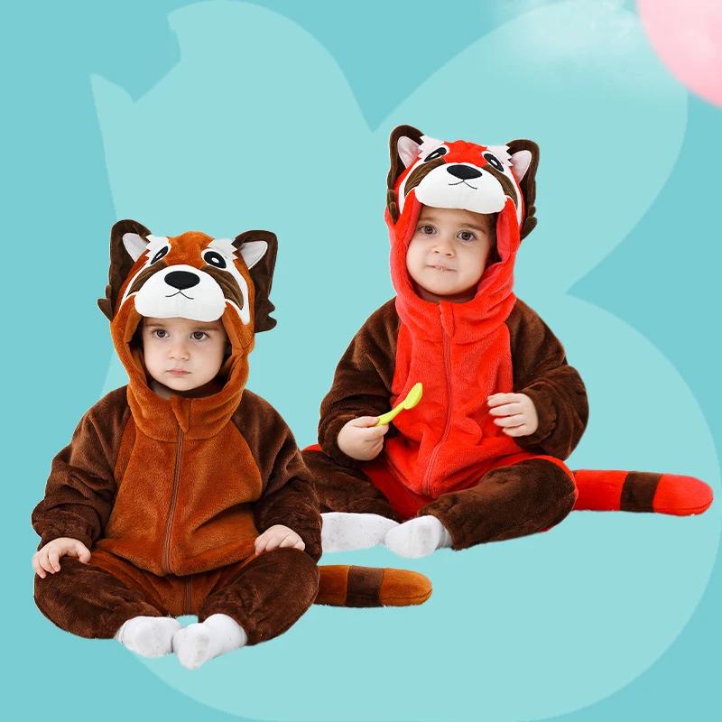 Cute Raccoon Baby Clothes Boy Girl Onesie Romper Winter flannel Bodysuit Pajamas Kigurumis Halloween Children\'s clothing 0-5year