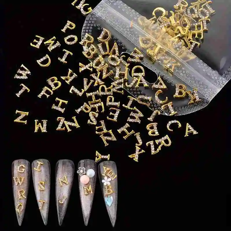 26 Teile/los Licht Luxus Brief Legierung Strass Nail art Patch Voller Diamanten Diy Vertraglich Dekorationen Zubehör