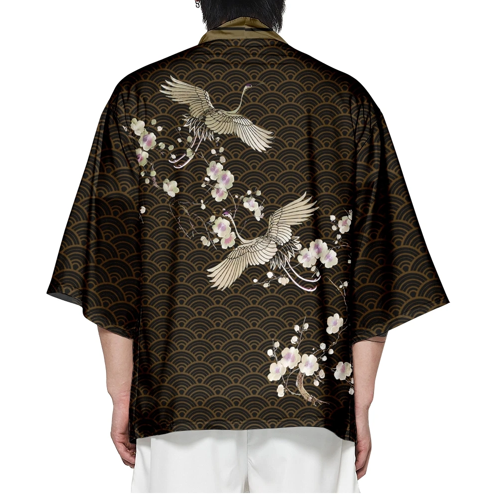 

Harajuku Japanese Fashion Traditional Vintage Chinese Style Crane Cloud Print Kimono Cardigan Robe Women Men Haori Yukata