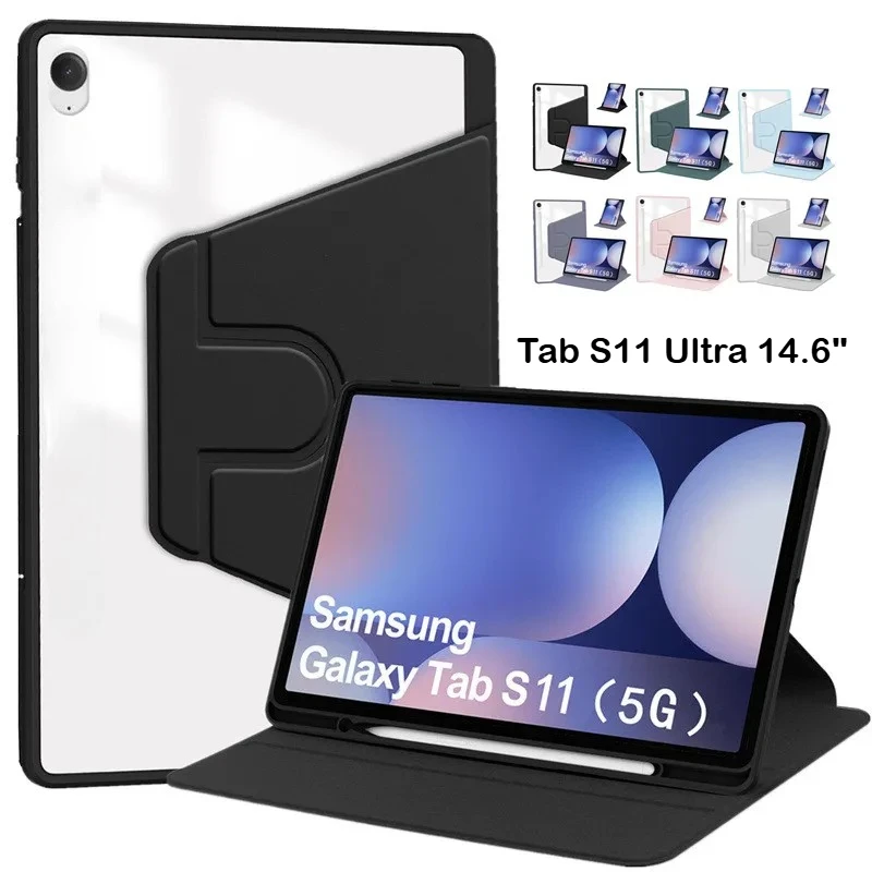 

Acrylic 360°Rotating PU Stand Shockproof Tablet Case for New Samsung Galaxy Tab S11 Ultra 14.6 S10 FE 11 2025 SM-X930 X936 Cover