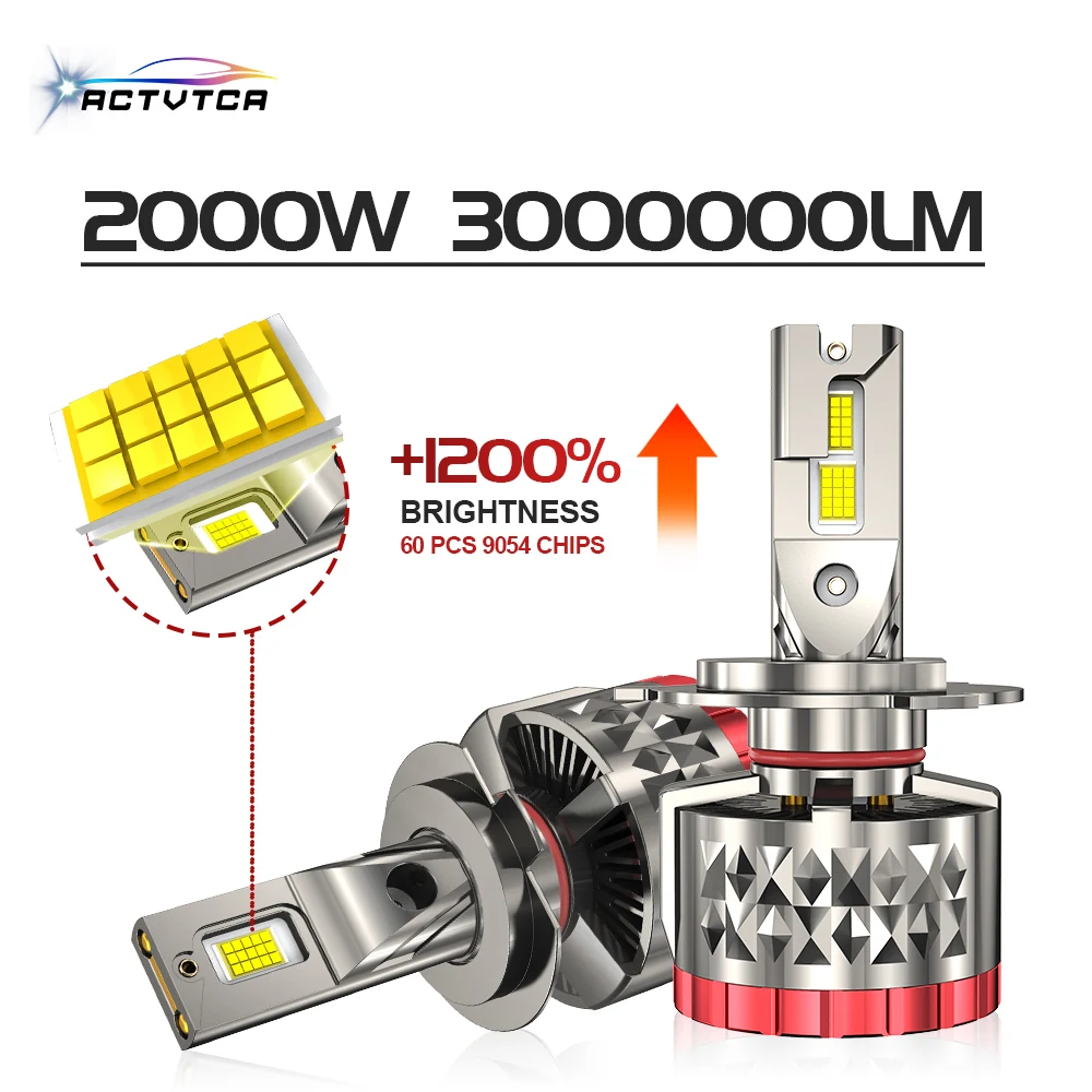 

ACTVTCA 2000W H7 LED Car Lights Canbus 3000000LM 9054 CSP LED Lamp for Car H4 H8 H11 HB3 HB4 HIR2 9005 9006 9012 Headlight Bulbs