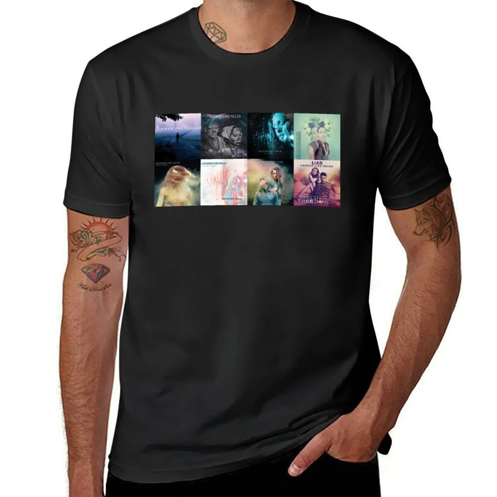 Hooked Like Helen Album Art Grid T-Shirt oversized quick-drying summer tops mens t shirts