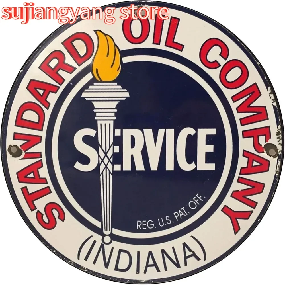 1 Stück 20,3 cm rundes Metall-Blechschild „Vintage Standard Oil Company Service“ – klassisches blaues/rotes Logo, rahmenloses Retro-Dekor für Garage und Zuhause