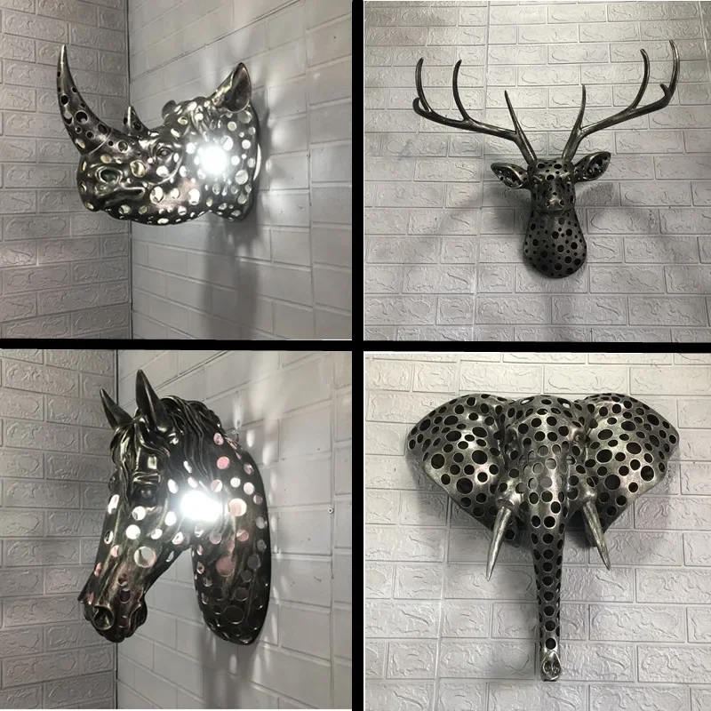 Three-dimensional wall decoration Internet celebrity hollow animal head wall lamp cover discount