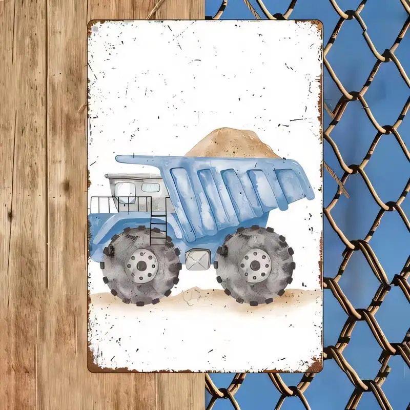 Vintage Distressed Blue Dump Truck Metal Tin Sign - Watercolor Sand - Loaded Truck Art, Iron Wall Decor for Kids Room, Garage &