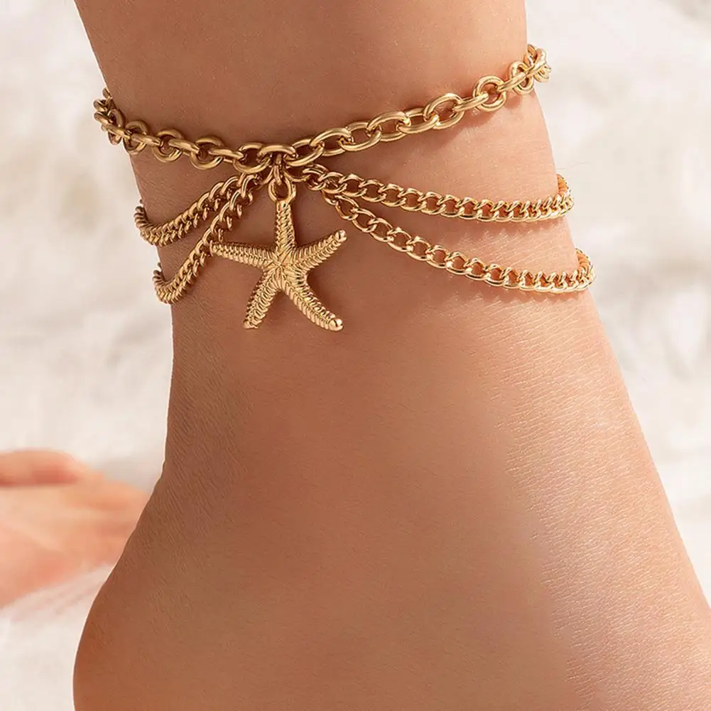 Chain Anklet Bohemian Starfish Summer Beach Anklets Alloy Retro Snake Heart Pentagram Shell Pendant Foot Chain Ankle Bracelet