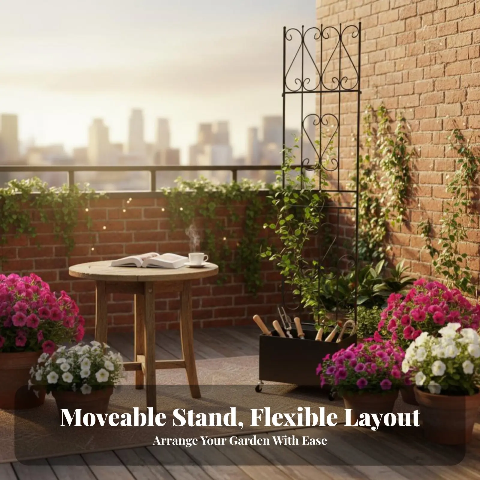 

Trellis with Pot Holder and Pinwheel Lattice Pattern Climbing Frame Weather-Resistant Complimentarystanding Design for Balcony