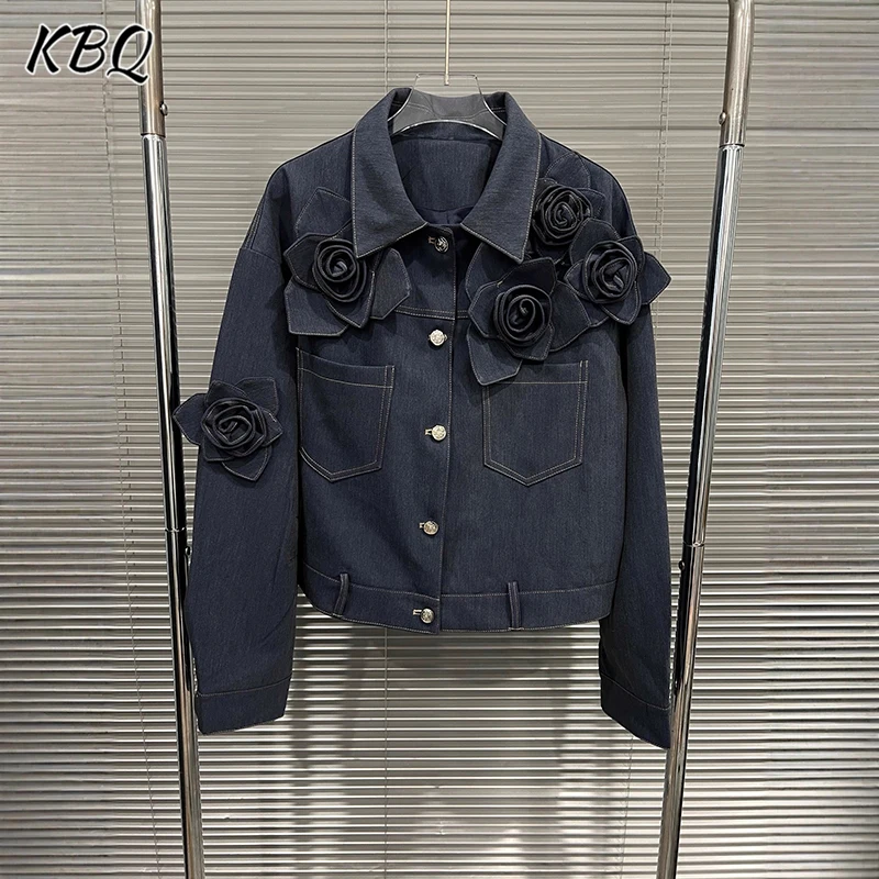 

KBQ Solid Spliced Appliques Loose Coats for Women Lapel Long Sleeve Patchwork Button Casual Loose Coat Female Fashion Style New