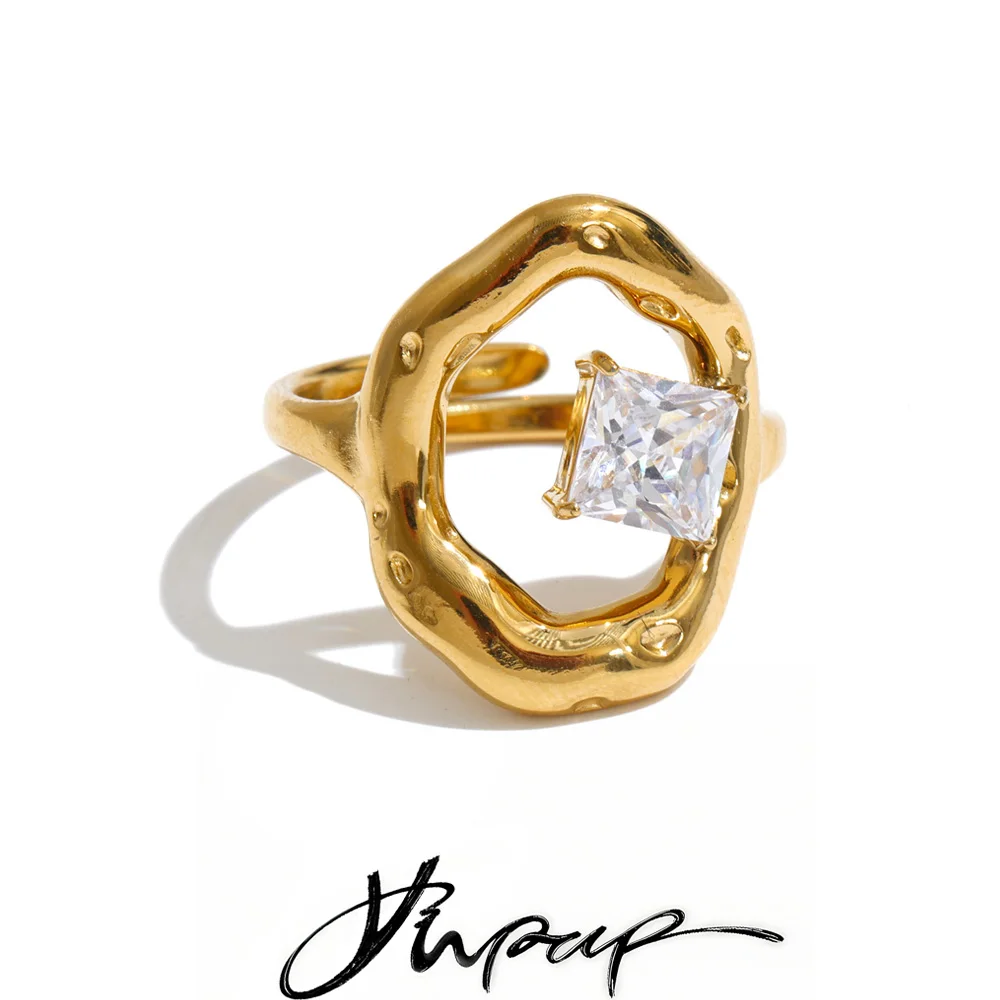 Yhpup Edelstahl Zirkonia Hohlring Rostfrei Hochwertig Trendiger Täglicher Fingerschmuck Accessoires