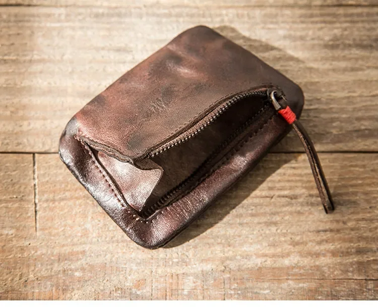 Genuine leather hand-polished change bag retro first-layer cowhide driver's license card bag