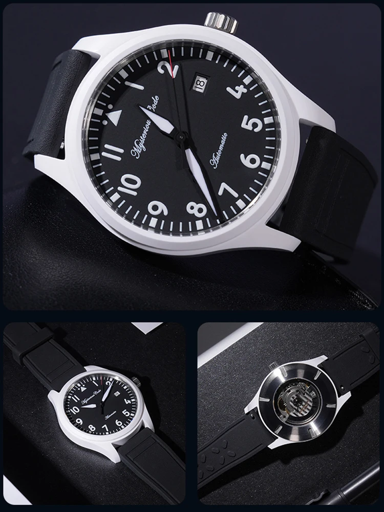 Ceramic Pilot Watch Luxury Automatic Watch Men 41mm Air Force Mechanical Wristwatches Mysterious Code Sports Clocks ST2130 SW200