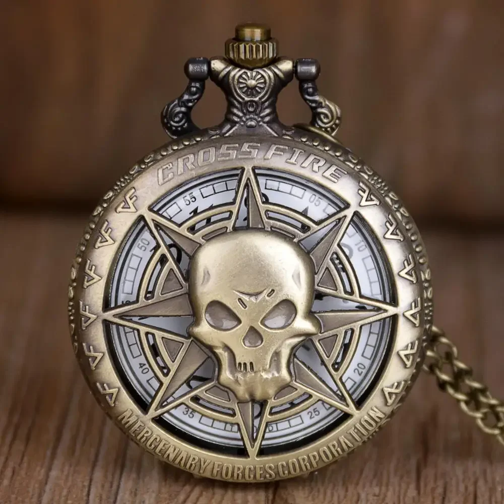 

Bronze Quartz Pocket Watch Hollow Head Horror with Chain for Men Women Pendant necklace Women Men Gifts