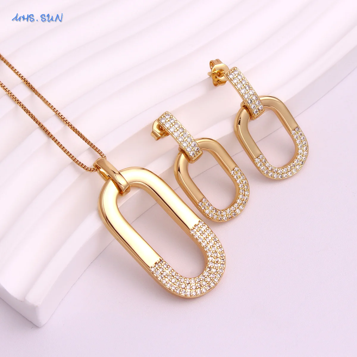 MHS.SUN New Zircon Hollow Oval Design Drop Earrings Gold Color Geometric O Shaped Earrings for Women Girls Fashion Jewelry Gift