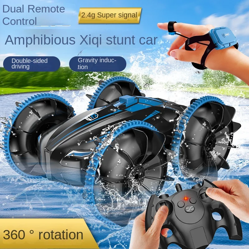 Cross-Border Four-Wheel Drive Amphibious Stunt Car 2.4G Double-Sided Driving Remote Control Car All Terrain off-Road Vehicle Boy