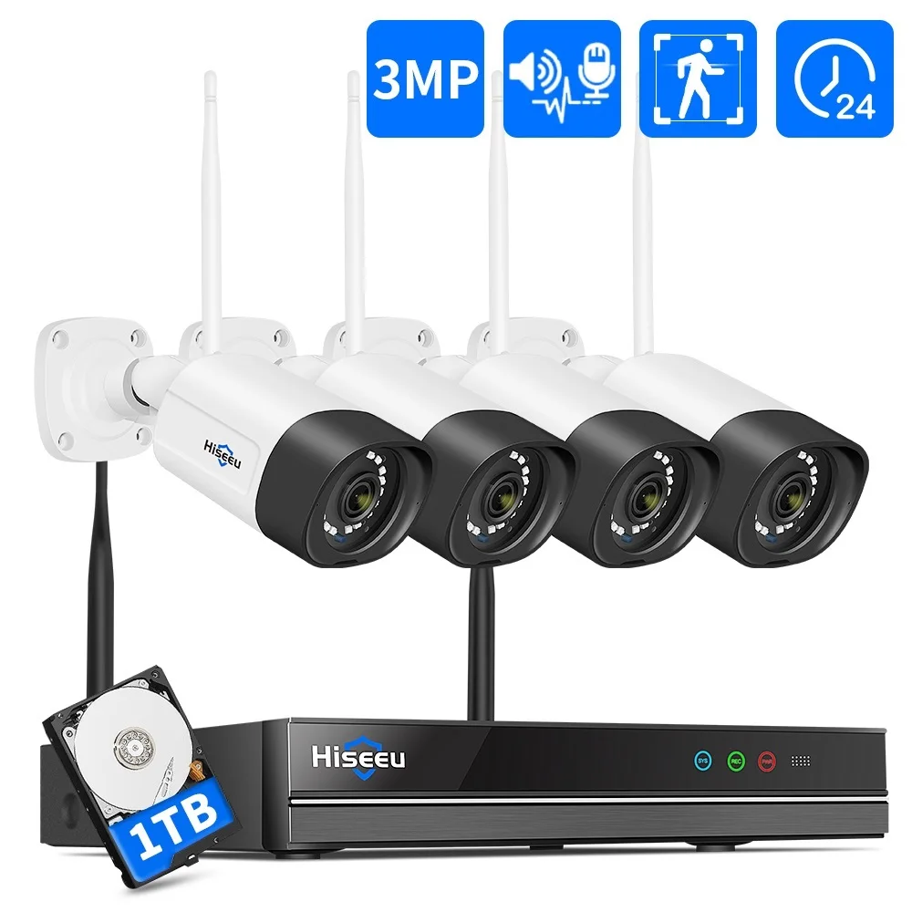 New 8CH 3MP Wireless Surveillance Camera Two-way audio CCTV Kit for 1536P 1080P 2MP WiFi Outdoor Security Cameras System Set