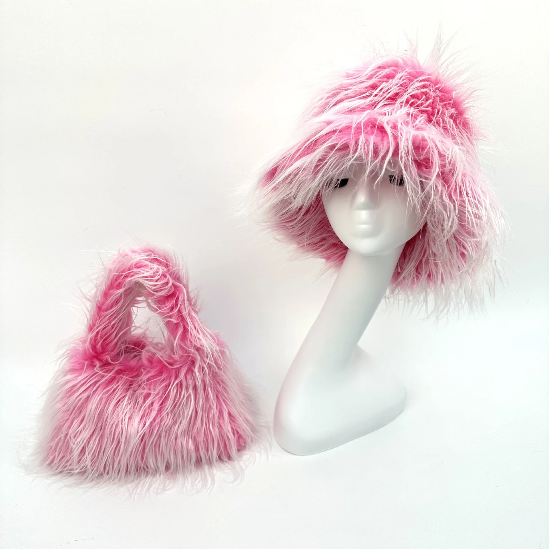 New Pink European and American Large brim Faux Fur Women\'s Winter Warm Thickened Hat bucket hat