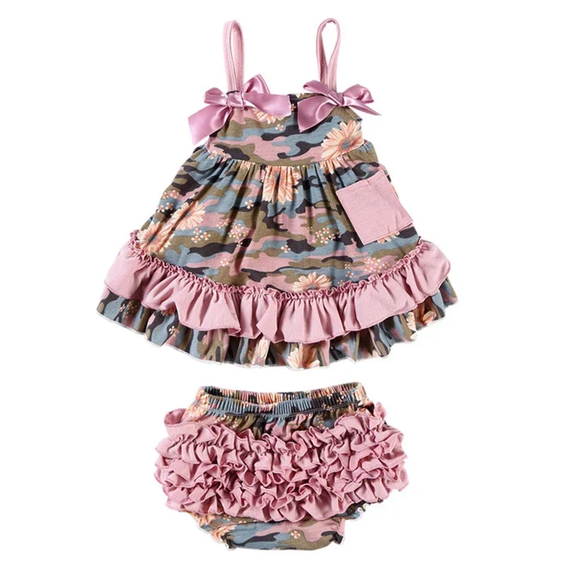 

New Baby Girl Clothes Baby Sets Cotton Sleeveless Toddler Infant Ruffle Tops + Shorts Overall Floral Clothes Set 3-24 month